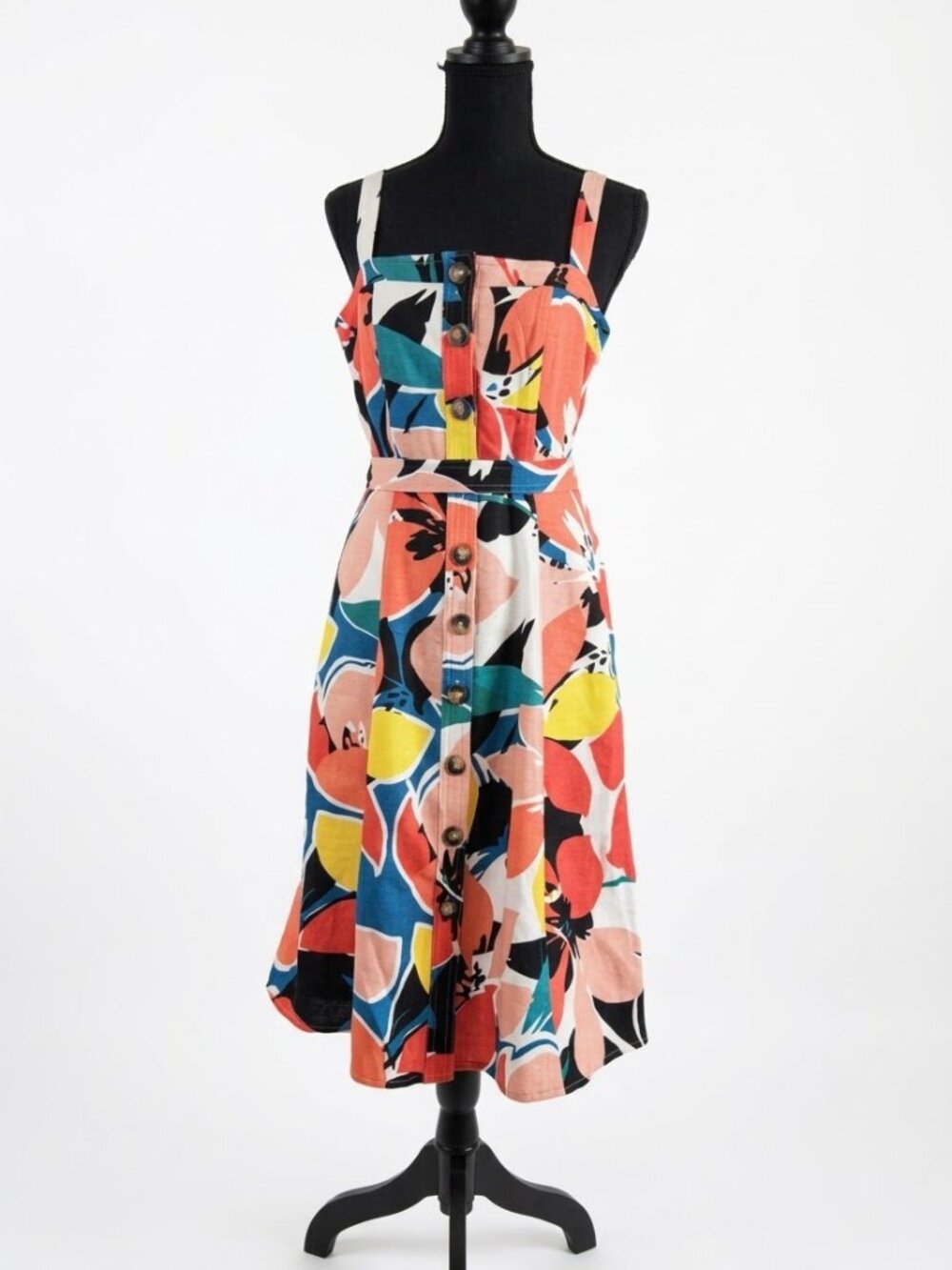 Donna Ricco New York (Size 4) Lined Abstract Floral Button-Front Midi Dress